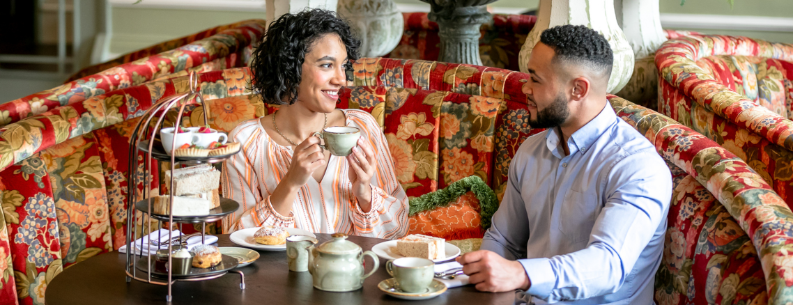 Photo of couple sharing Afternoon Tea at Amber's Restaurant Harrogate